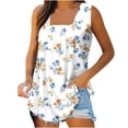 thumbnail image 1 of Wycnly Tank Tops for Women Trendy Pleated Swing Breathable Comfy Tunic Tank Tops Summer Flowers Print Square Neck Sleeveless Shirts Fashion Blouses Light Blue XXL, 1 of 5