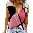 thumbnail image 1 of Wycnly Tank Tops for Women Ladies Breathable Comfy Keyhole Tunic Tank Tops Summer Color Patchwork V-Neck Sleeveless Shirts Fashion Blouses Pink XL, 1 of 6