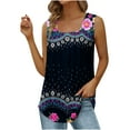 thumbnail image 1 of Wycnly Tank Tops for Women Lightweight Loose Fit Pleated Swing Tunic Tops Summer Floral Print Square Neck Sleeveless Shirts Fashion Blouses Black XL, 1 of 5