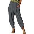 thumbnail image 1 of Wycnly Trousers for Women Dress Pants Women Trendy Casual Solid Elastic Waist Plus Size Straight Leg Ladies Pants Pocket Vintage Cotton Linen Pants Trousers Under $5, 1 of 7