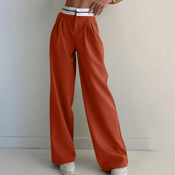 Wycnly Trousers for Women High Waist Pants for Women Fashion Loose Wide Leg Long Dress Pants Ladies Casual Solid Lightweight Trousers Pants with Pocket