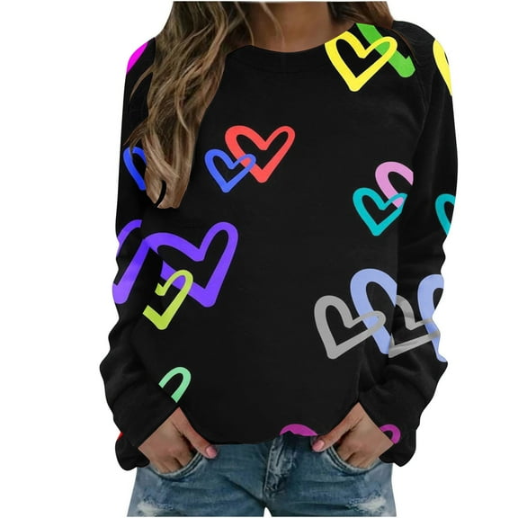 Wycnly Valentines Day Sweater Women Heart Sweater for Women Casual Long Sleeve Ladies Crewneck Sweatshirt Valentines Day Girls Trendy Loose Pullover Tunic Tops Weekly