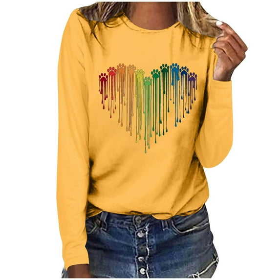 Wycnly Valentines Shirts for Women Womens Valentines Day Tops Fashion Tie Dye Dog Paws Heart Print Pullover Sweatshirts Spring Ladies Crewneck Long Sleeve Tee Shirts Weekly