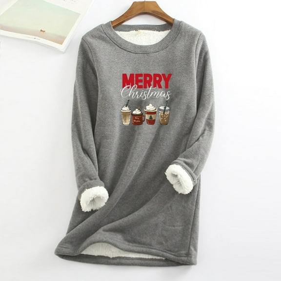 Wycnly Winter Fleece Sweatshirt Womens Christmas Sweater Cozy Soft Lamb Woolen Plush Warm Thickened Sweatshirts Fashion Christmas Graphics Crewneck Long Sleeve Pullover Tops Holiday
