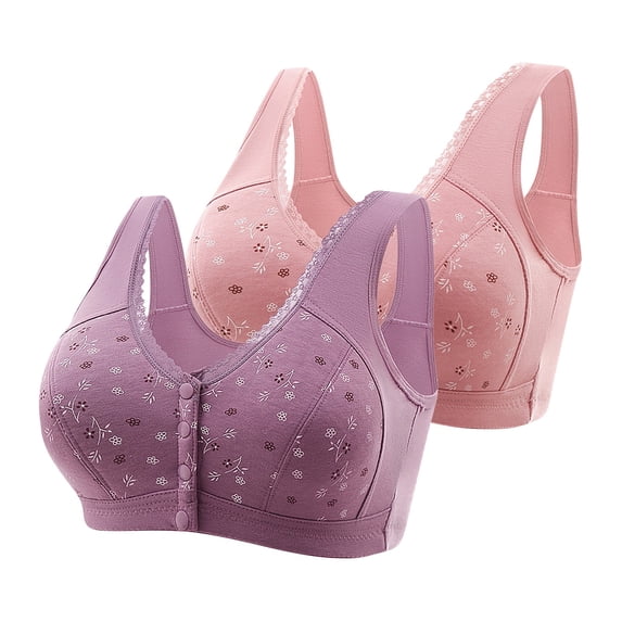 Wycnly Wireless Bras for Women 2pcs Front Closure Plus Size Comfort Compression Push up Bralettes Ladies Full Coverage Seamless Full Figure Bras Womens Bras Bras
