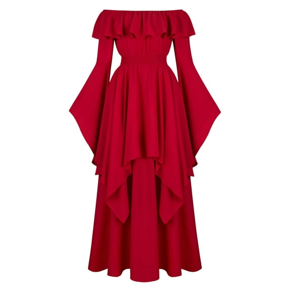 Wycnly Women Renaissance Dresses Party Prom Vintage Costume Medieval Gown Maxi Long Dress Fashion Empire Waist Irregular Ruffle Hem Long Dress Clothes