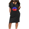 thumbnail image 1 of Wycnly Womens 4th of July Dresses Fashion Independence Day Tunic Tshirt Pocket Midi Dresses Casual Lips Print V-Neck Short Sleeve Knee-Length Summer Dress Black m, 1 of 4