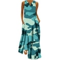 thumbnail image 1 of Wycnly Womens 4th of July Dresses Loose Pocket Swing Hem Independence Day Print Patriotic Tank Maxi Dresses Casual Camouflage V-Neck Sleeveless Long Summer Dress Green s, 1 of 5