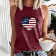 thumbnail image 1 of Wycnly Womens 4th of July Tank Tops Independence Day Patriotic Shirts Loose Fit Racerback Vest Summer Fashion Heart American Flag Print Crewneck Sleeveless Blouse Wine l, 1 of 5