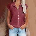 thumbnail image 1 of Wycnly Womens Blouses and Tops Dressy Beach Casual Loose Comfy Breathable Button Down Cotton Linen Cardigan Shirts Summer Solid V-Neck Short Sleeve Cute Tees Tops Wine XXL, 1 of 6