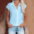 thumbnail image 1 of Wycnly Womens Blouses and Tops Dressy Beach Casual Loose Comfy Breathable Button Down Cotton Linen Cardigan Shirts Summer Solid V-Neck Short Sleeve Cute Tees Tops Light Blue l, 1 of 6