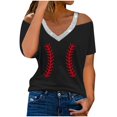 thumbnail image 1 of Wycnly Womens Blouses and Tops Dressy Beach Going out Plus Size Lightweight Comfy Cold Shoulder Tunic Shirts Summer Striped Print V-Neck Short Sleeve Cute Tees Tops Black l, 1 of 4