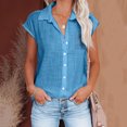 thumbnail image 1 of Wycnly Womens Blouses and Tops Dressy Casual Solid Loose Fit Breathable Cotton Linen Cardigan Shirts Summer Plain V-Neck Short Sleeve Cute Tees Tops Blue XXL, 1 of 6