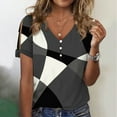 thumbnail image 1 of Wycnly Womens Blouses and Tops Dressy Comfy Breathable Loose Fit Fashion Button up Cold Shoulder Tshirts Summer Geometric Print V-Neck Short Sleeve Cute Tees Tops Gray l, 1 of 5