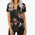 thumbnail image 1 of Wycnly Womens Blouses and Tops Dressy Fashion Zipper Side Button Slit Irregular Hem Tunic Shirts Summer Floral Print V-Neck Short Sleeve Cute Tees Tops Black XXXL, 1 of 5
