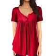 thumbnail image 1 of Wycnly Womens Blouses and Tops Dressy Flowy Pleated Swing Button Down Plus Size Henley Shirts Tunic 2024 Summer V-Neck Short Sleeve Solid Casual Blouses Red l, 1 of 6
