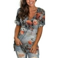 thumbnail image 1 of Wycnly Womens Blouses and Tops Dressy Plus Size Classic Breathable Loose Fit Tunic Tshirts Summer Floral Print V-Neck Short Sleeve Cute Tees Tops Gray XL, 1 of 5