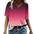 thumbnail image 1 of Wycnly Womens Blouses and Tops Dressy Plus Size Comfy Lightweight Fashion Ladies Pullover Tshirts Summer Gradient Print V-Neck Short Sleeve Cute Tees Tops Hot Pink XXXXL, 1 of 5