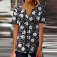 thumbnail image 1 of Wycnly Womens Blouses and Tops Dressy Smocked Swing Single Breasted Pullover Tunic Tshirts 2024 Summer V-Neck Short Sleeve Floral Print Casual Blouses Black s, 1 of 5