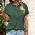 thumbnail image 1 of Wycnly Womens Blouses and Tops Dressy Casual Comfy Breathable Button up Henley Shirts Summer Plain V-Neck Short Sleeve Cute Tees Tops Green s, 1 of 7