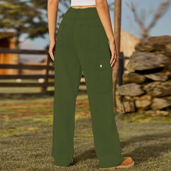 Cargo Pants for Women Casual Denim Pants for Women Low Waist Drawstring Straight Leg Stretchy Jeans Pants Ladies Leisure Wear Pocket Denim Long Pants Trousers Under $5