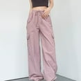 thumbnail image 1 of Wycnly Womens Cargo Pants Womens Dress Pants Fashion Drawstring Elastic Waist Straight Leg Cargo Pants Casual Solid Loose Ladies Long Pants Trousers with Pocket Fall, 1 of 7