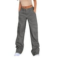 thumbnail image 1 of Wycnly Womens Cargo Pants Work Pants for Women Button Mid Waist Loose Straight Leg Cargo Pants Women Trendy Casual Solid Lightweight Long Pants Trousers Pocket Fall, 1 of 7