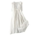 thumbnail image 1 of Wycnly Womens Dresses 3/4 Sleeve Crewneck Solid Casaul Long Summer Dress Tie Waist Ruffle Trim Beach Cotton Linen Dresses White L Clothes, 1 of 6