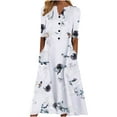thumbnail image 1 of Wycnly Womens Dresses Beach Button Loose Pocket Casual Swing Tunic Long Dresses Butterfly Print V-Neck Elbow-Length Long Summer Dress White xl, 1 of 7
