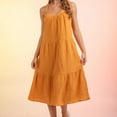 thumbnail image 1 of Wycnly Womens Dresses Beach Casual Loose Flowy Ruffle Swing Spaghetti Strap Sundress Fashion Solid Round Neck Sleeveless Long Summer Dress Yellow l, 1 of 7