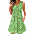 thumbnail image 1 of Wycnly Womens Dresses Beach Fashion Button up Plus Size Flowy Pleated Swing Tunic Tank Mini Sundress Summer Floral Print V-Neck Sleeveless Formal Short Dress Green XXXL, 1 of 5