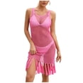 thumbnail image 1 of Wycnly Womens Dresses Beach Hollowed Loose Swimsuits Bikini Tassel Cover Ups Dresses Sleeveless Crewneck Solid Short Summer Dress Hot Pink XL Clearance Clothes, 1 of 6