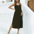 thumbnail image 1 of Wycnly Womens Dresses Beach Loose Casual Pleated Swing Slit Tank Long Sundress with Pocket Fashion Solid Round Neck Sleeveless Maxi Summer Dress Army Green m, 1 of 7