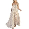 thumbnail image 1 of Wycnly Womens Dresses Beach Party Sexy Off Shoulder Elastic Waist Slit Swing Dresses Leopard Print Tube Top Sleeveless Maxi Summer Dress Khaki s Clearance Under $5, 1 of 7