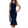 thumbnail image 1 of Wycnly Womens Dresses Elegant Bodycon Wrap Strap Cocktail Party Prom Mermaid Dresses Fashion Solid Round Neck Sleeveless Long Summer Dress Navy l, 1 of 7