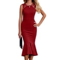 thumbnail image 1 of Wycnly Womens Dresses Elegant Bodycon Wrap Strap Cocktail Party Prom Mermaid Dresses Fashion Solid Round Neck Sleeveless Long Summer Dress Wine l, 1 of 7