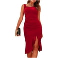 thumbnail image 1 of Wycnly Womens Dresses Evening Party Prom Elegant Ruffle Hem Bodycon Wrap Strap Dresses Summer Solid Square Neck Sleeveless Formal Midi Dress Red XL, 1 of 7