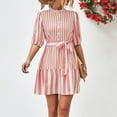 thumbnail image 1 of Wycnly Womens Dresses Fashion Button up Loose Flowy Swing A Line Mini Dresses with Belt Summer Striped Print Crewneck Elbow-Length Formal Short Dress Pink XL, 1 of 7