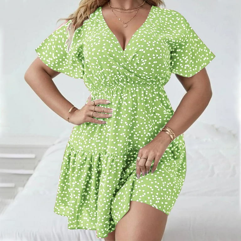 Wycnly Womens Dresses Fashion Elastic Waist Flowy Ruffle Swing