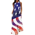 thumbnail image 1 of Wycnly Womens Dresses Fashion Loose Pocket Swing 4th of July Independence Day Tank Long Dresses Fashion Star Striped Print V-Neck Sleeveless Maxi Summer Dress Blue XXL, 1 of 4
