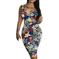 thumbnail image 1 of Wycnly Womens Dresses Night Party Club Sexy Basic Bodycon Tank Knee-Length Dresses Casual Floral Print Scoop Neck Sleeveless Midi Summer Dress Navy l Under $5, 1 of 4