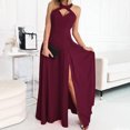 thumbnail image 1 of Wycnly Womens Dresses Party Prom Sexy High Slit Empire Waist Keyhole Long Dresses Fashion Solid Halter Sleeveless Maxi Summer Dress Red l, 1 of 7