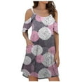 thumbnail image 1 of Wycnly Womens Dresses Party Vintage Floral Cold Shoulder Loose Swing Tunic Tshirt Dresses with Pocket Summer Flowers Print Crewneck Short Sleeve Formal Mini Dress Pink m, 1 of 5