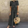 thumbnail image 1 of Wycnly Womens Dresses Plus Size Casual Button Down Swing Denim Shirt Long Dresses with Pocket Fashion Solid Lapel Short Sleeve Maxi Summer Dress Black XXXL, 1 of 5