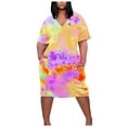 thumbnail image 1 of Wycnly Womens Dresses Plus Size Pocket Swing Hem Tunic Tshirt Midi Sun Dresses Casual Tie-Dye Print V-Neck Short Sleeve Knee-Length Summer Dress Orange xxxxl Under $5, 1 of 5