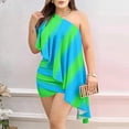thumbnail image 1 of Wycnly Womens Dresses Ruffle One Shoulder Sexy Wrap Bodycon Night Club Formal Dresses Sleeveless Slash Neck Leaves Print Mini Summer Dress Mint Green XL Clearance Clothes, 1 of 4
