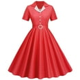 thumbnail image 1 of Wycnly Womens Dresses Vintage 1950s Medieval Pleated Swing Party Prom Formal Dresses Short Sleeve Lapel Plaid Print Midi Summer Dress Red XL Clothes, 1 of 1