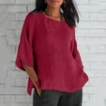 thumbnail image 1 of Wycnly Womens Fashion Summer Blouses Casual Tops for Women Summer Breathable Cotton Linen Plus Size Shirts Ladies Girls 3/4 Sleeve Crewneck Solid Blouses, 1 of 7