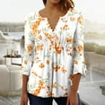 thumbnail image 1 of Wycnly Womens Fashion Summer Tunic Tops 3/4 Sleeve Tops for Women Vintage Floral Button up Henley Shirts Summer Ladies Lightweight V Neck Pleated Hem Blouses, 1 of 5
