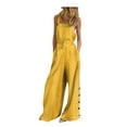 thumbnail image 1 of Wycnly Womens Jumpsuits Beach Button Wide Leg Loose Bag Linen Strap Long Jumpsuits Trendy Polka Dot Print Square Neck Sleeveless Maxi Summer Rompers Yellow s, 1 of 7